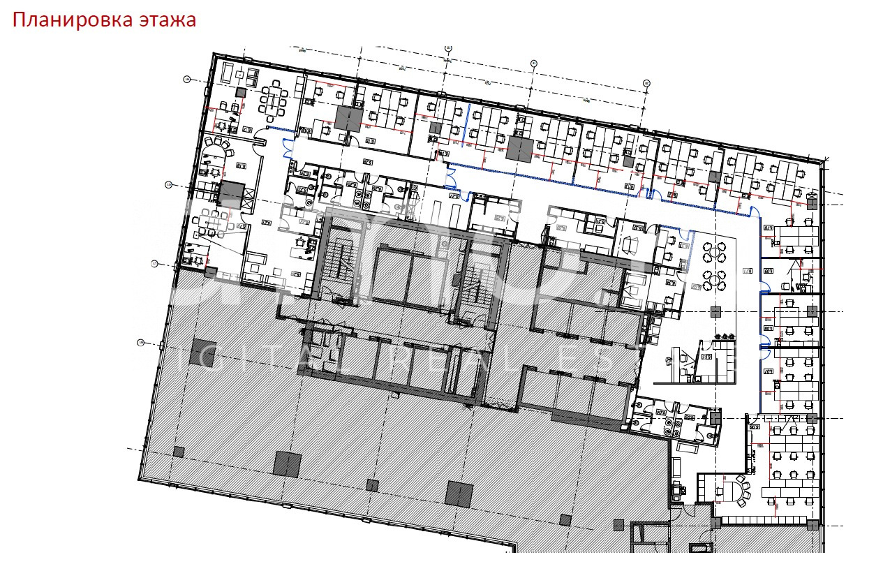 Планировка офиса 951 м², 6 этаж, Бизнес-центр «Город Столиц» Северный блок